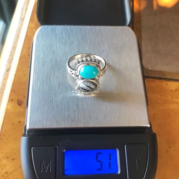 Sleeping Beauty Turquoise White Buffalo Sterling Silver Ring Size 8 - Picture 5 of 10